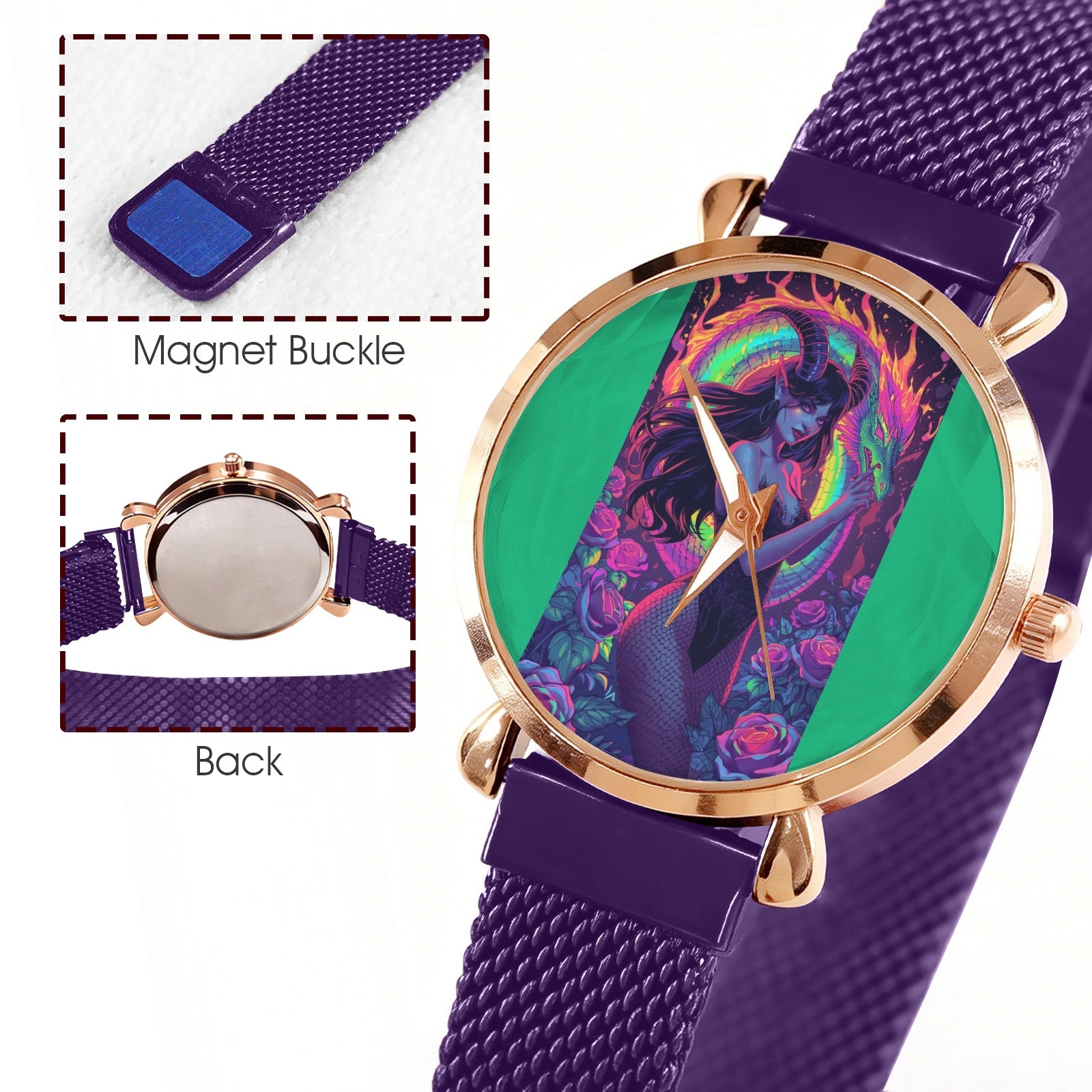 Firey Drsgon Gothic Women's Magneric Strap Watch 3