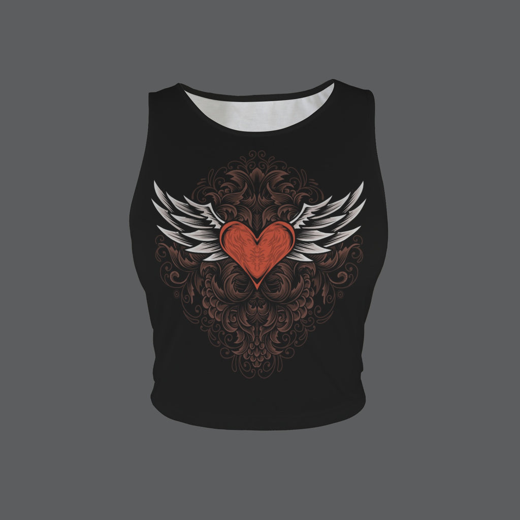 Women's Heart Wings Round Neck Crop Tank Tops - Night Bloom Digital Empire Studios