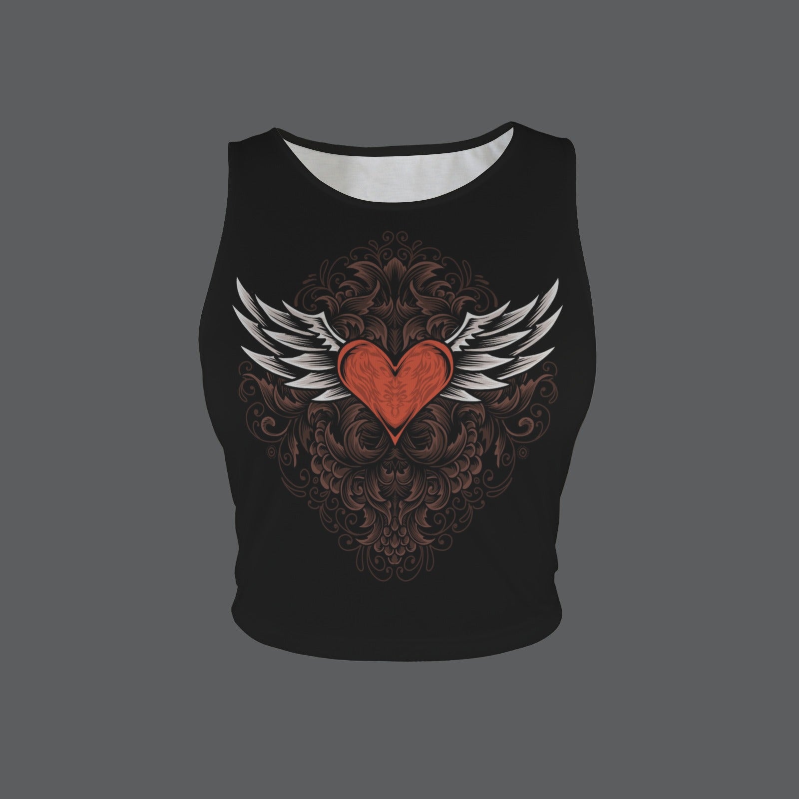 Women's Heart Wings Round Neck Crop Tank Tops - Night Bloom Digital Empire Studios
