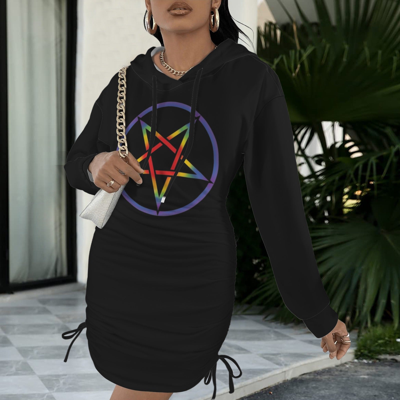Rainbow pentagram Goddess Gothic Style Hoodie Dress