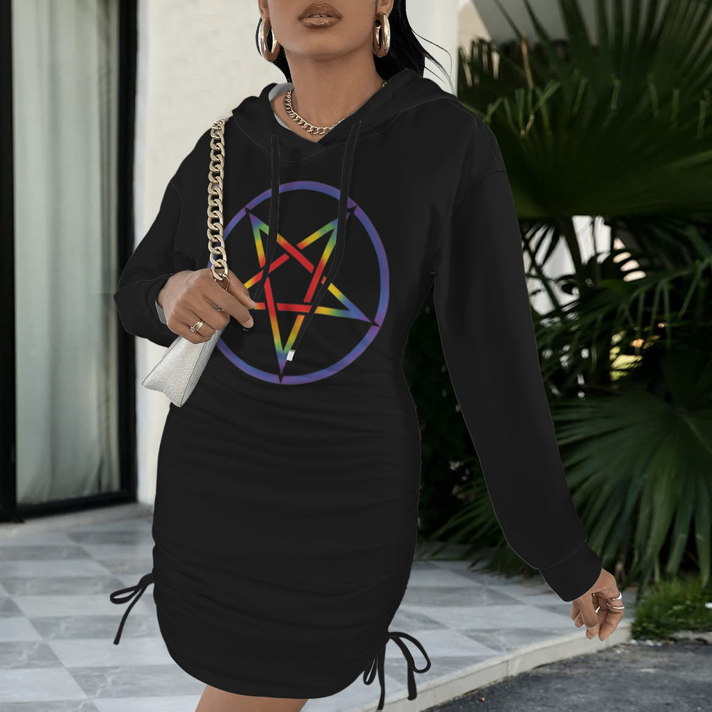 Rainbow pentagram Goddess Gothic Style Hoodie Dress