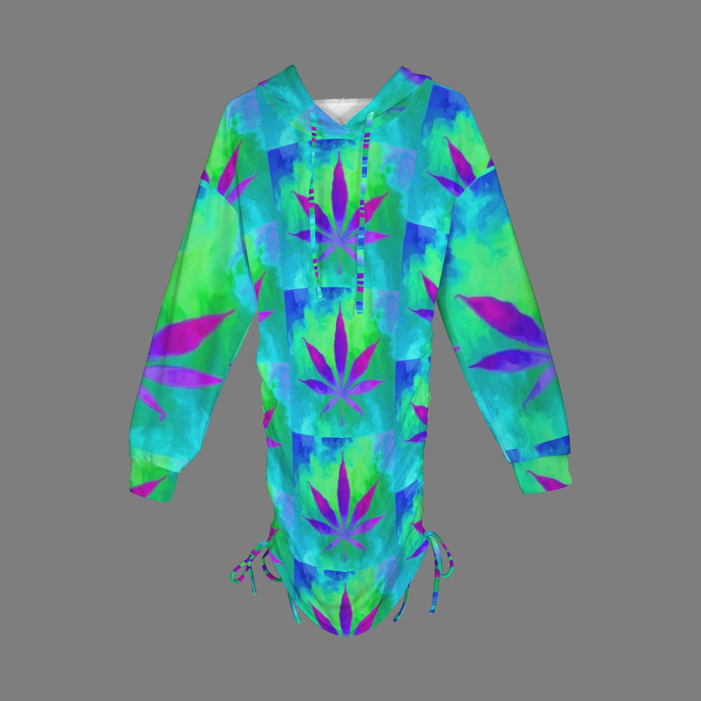Trippy Pot Leaf Gothic Style Hoodie Dress - Night Bloom Digital Empire Studios