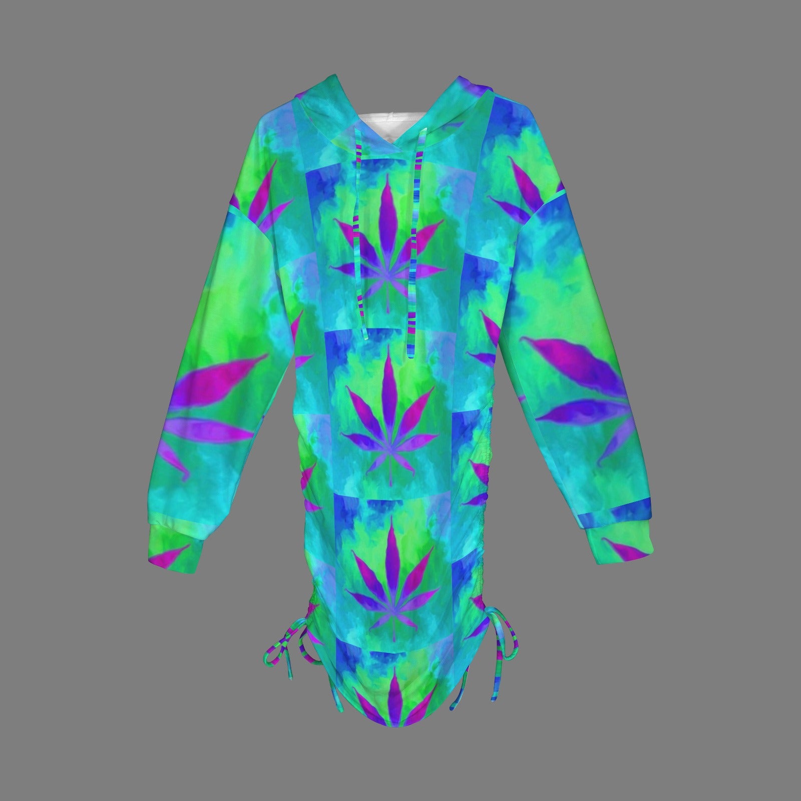Trippy Pot Leaf Gothic Style Hoodie Dress