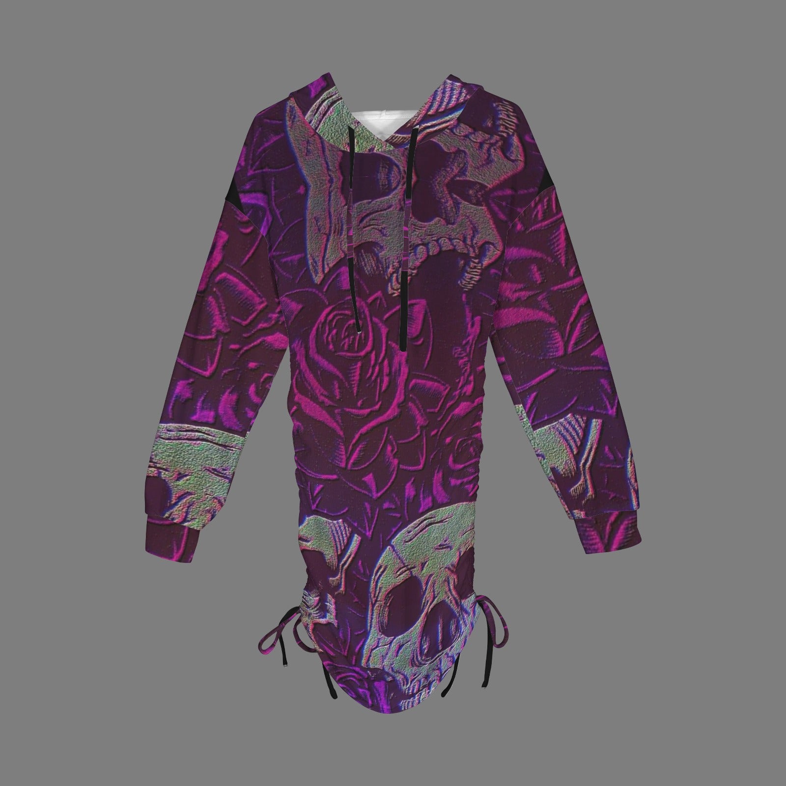 Purple Dark Roses and Skull Gothic Style Hoodie Dress