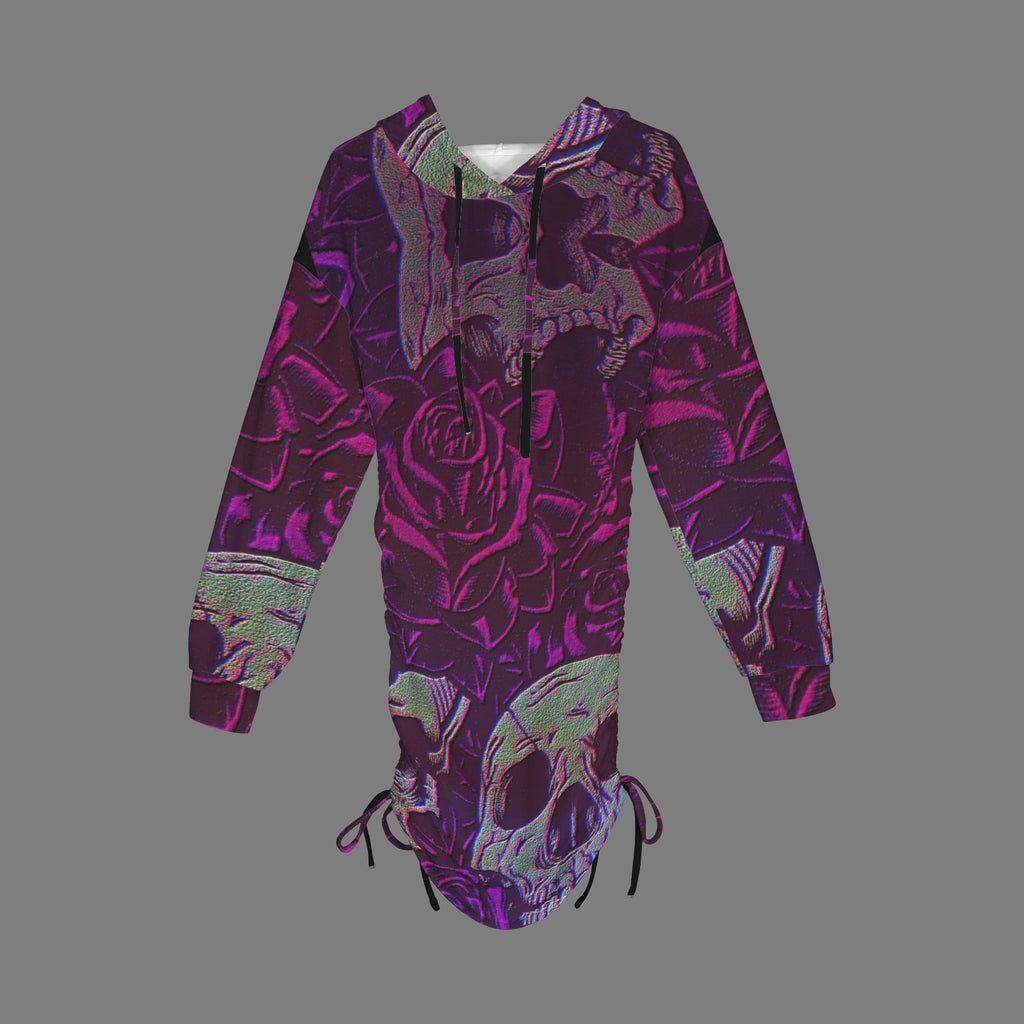Purple Dark Roses and Skull Gothic Style Hoodie Dress