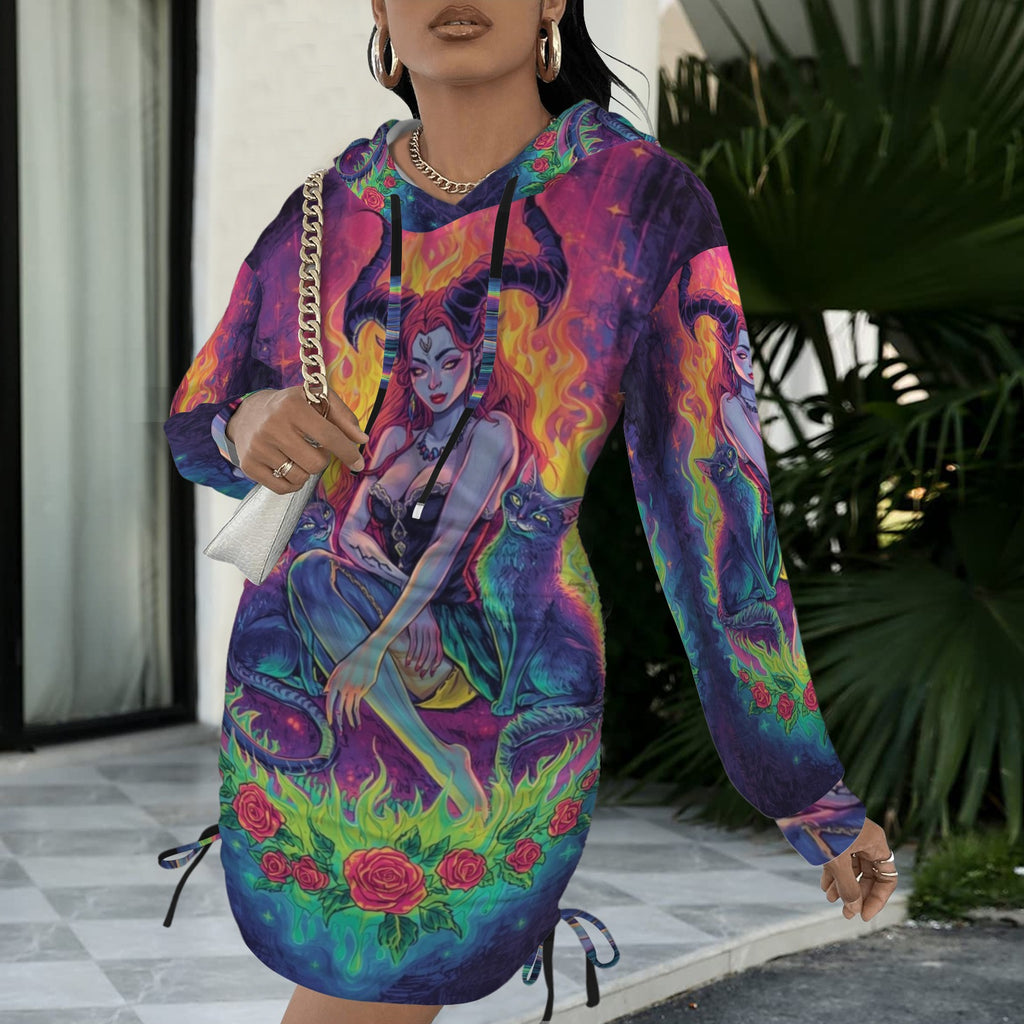 Trippy Rainbow Dragon Goddess Gothic Style Hoodie Dress 13