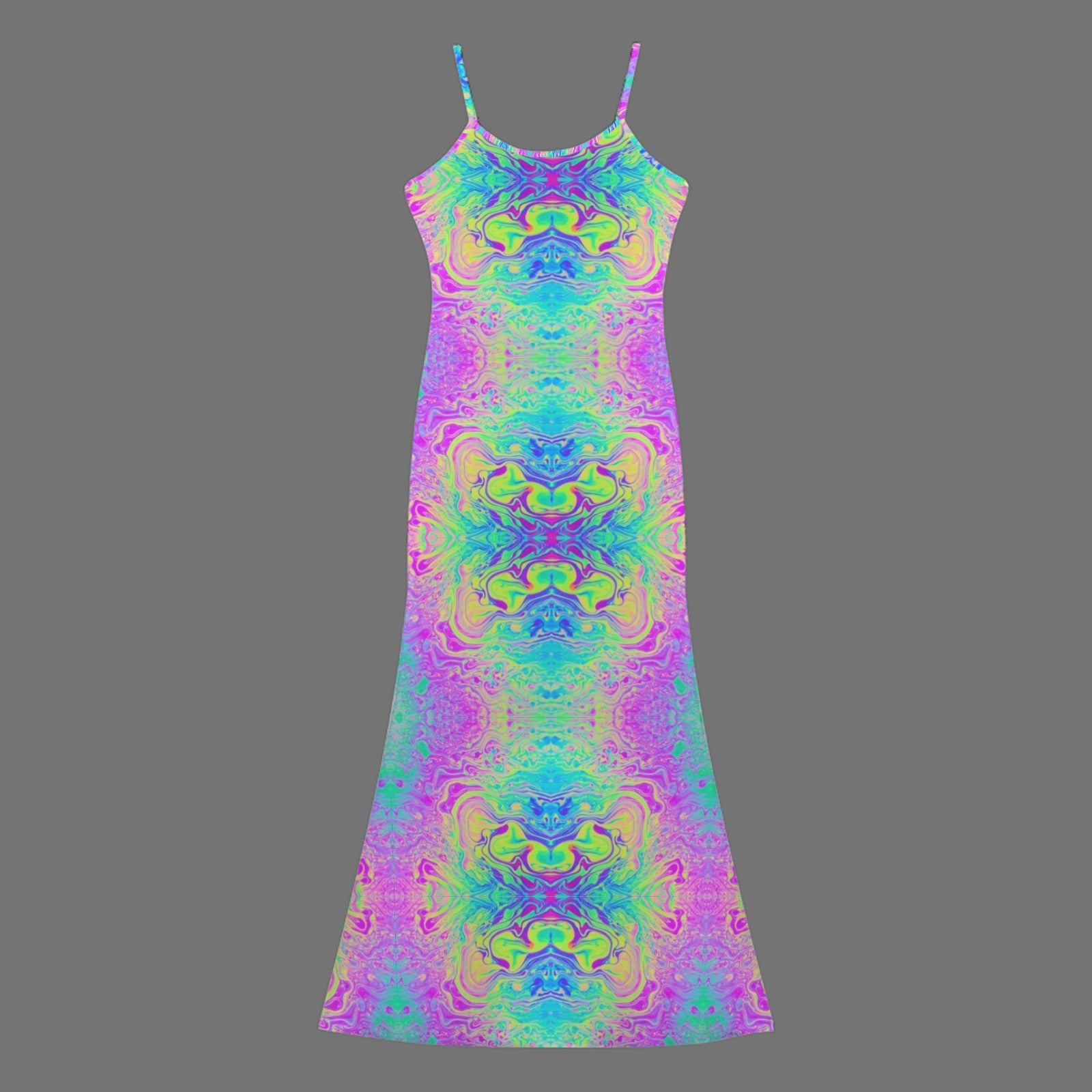 Trippy Tie=dye l print long sleevless slip maxi dress