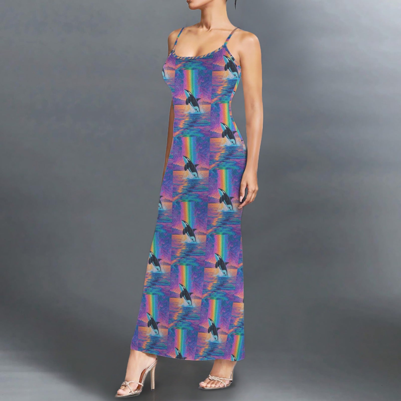 Trippy neon Orcha print long sleevless slip maxi dress