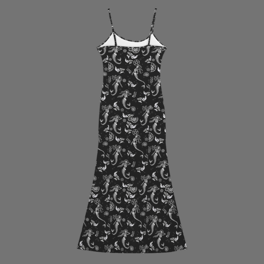 Gothicmermaid skreletons print long sleevless slip maxi dress