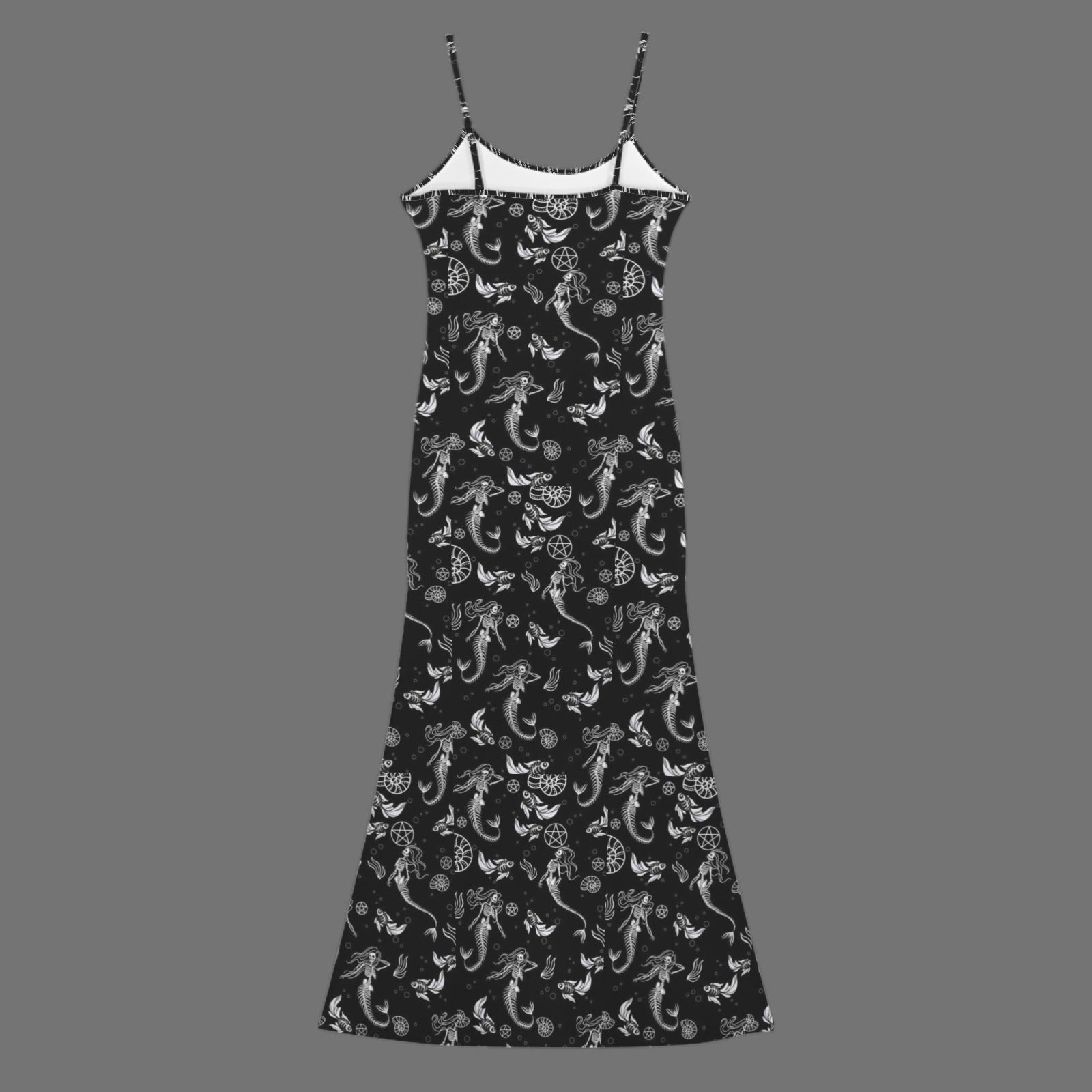 Gothicmermaid skreletons print long sleevless slip maxi dress