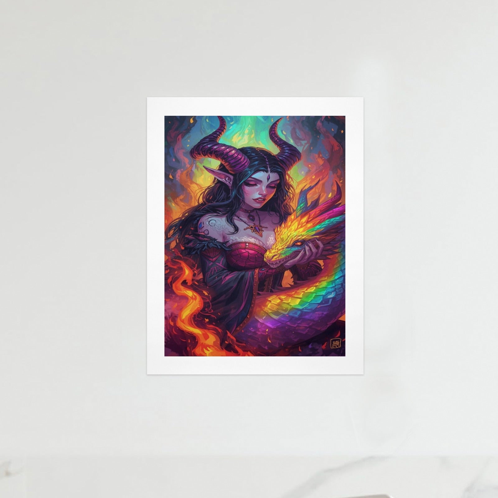 Dark Fantasy Dragon Witch Goddess Art Print Decor 2