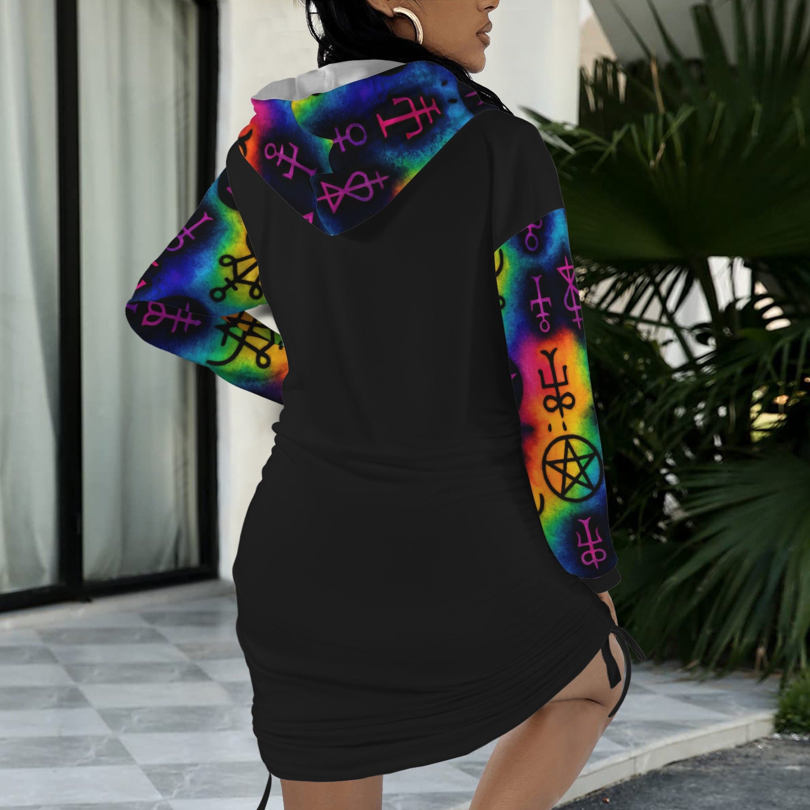 Tripp Rainbow runes and batman Gothic Style Hoodie Dress