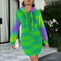 Trippy Green and purple Gradient Gothic Style Hoodie Dress