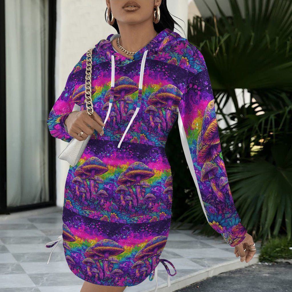 Trippy Rainbow Mushroom  Gothic Style Hoodie Dress