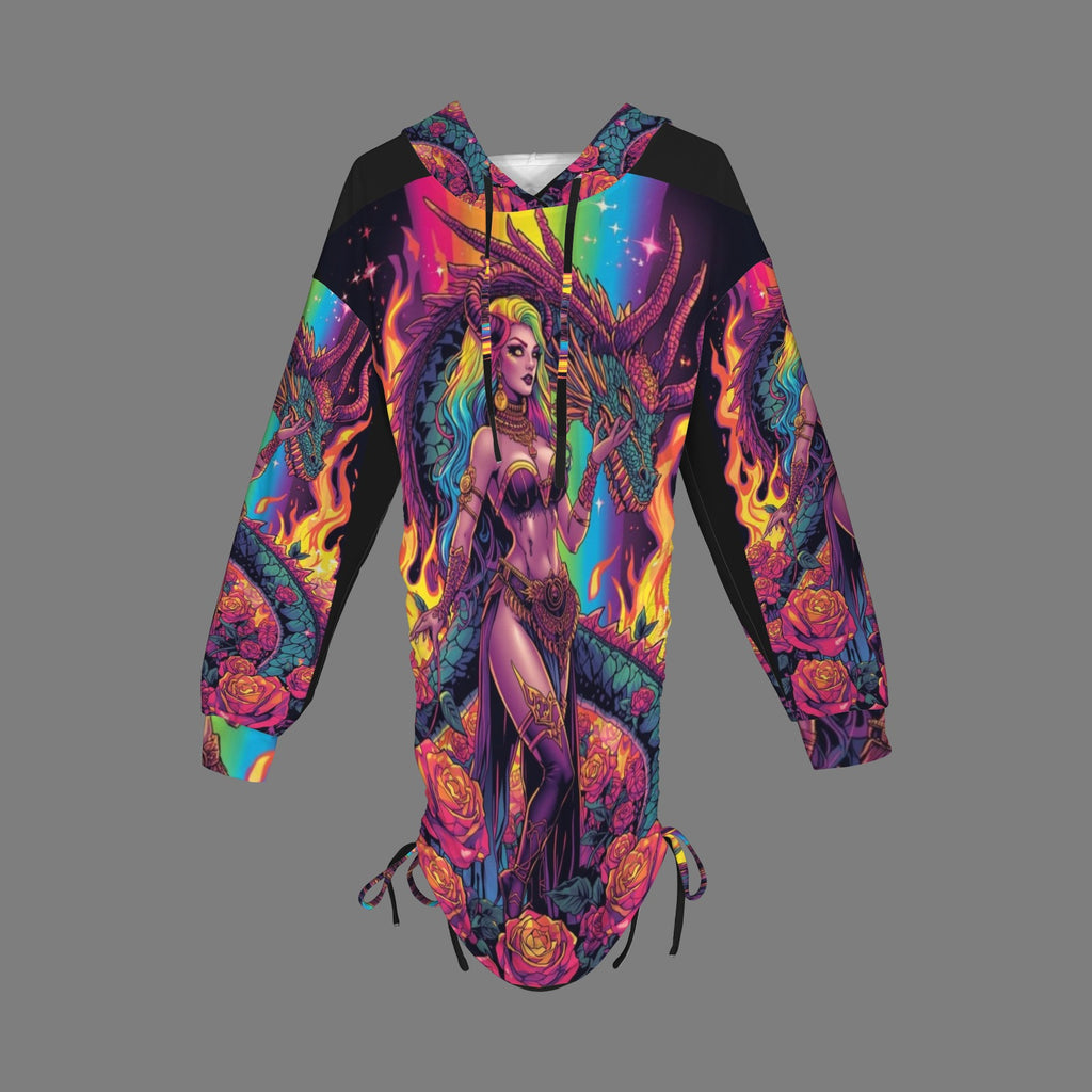 Trippy Rainbow Dragon Goddess Gothic Style Hoodie Dress 8