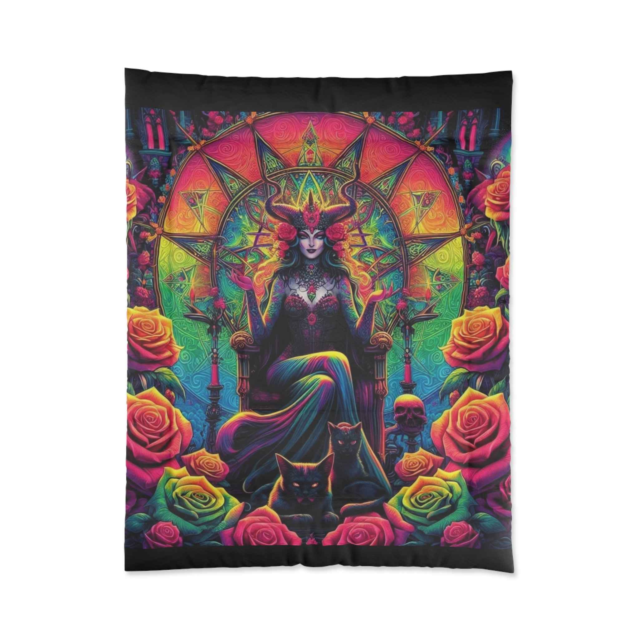 Gothic Queen Comforter — Vibrant Mystic Throne with Roses
