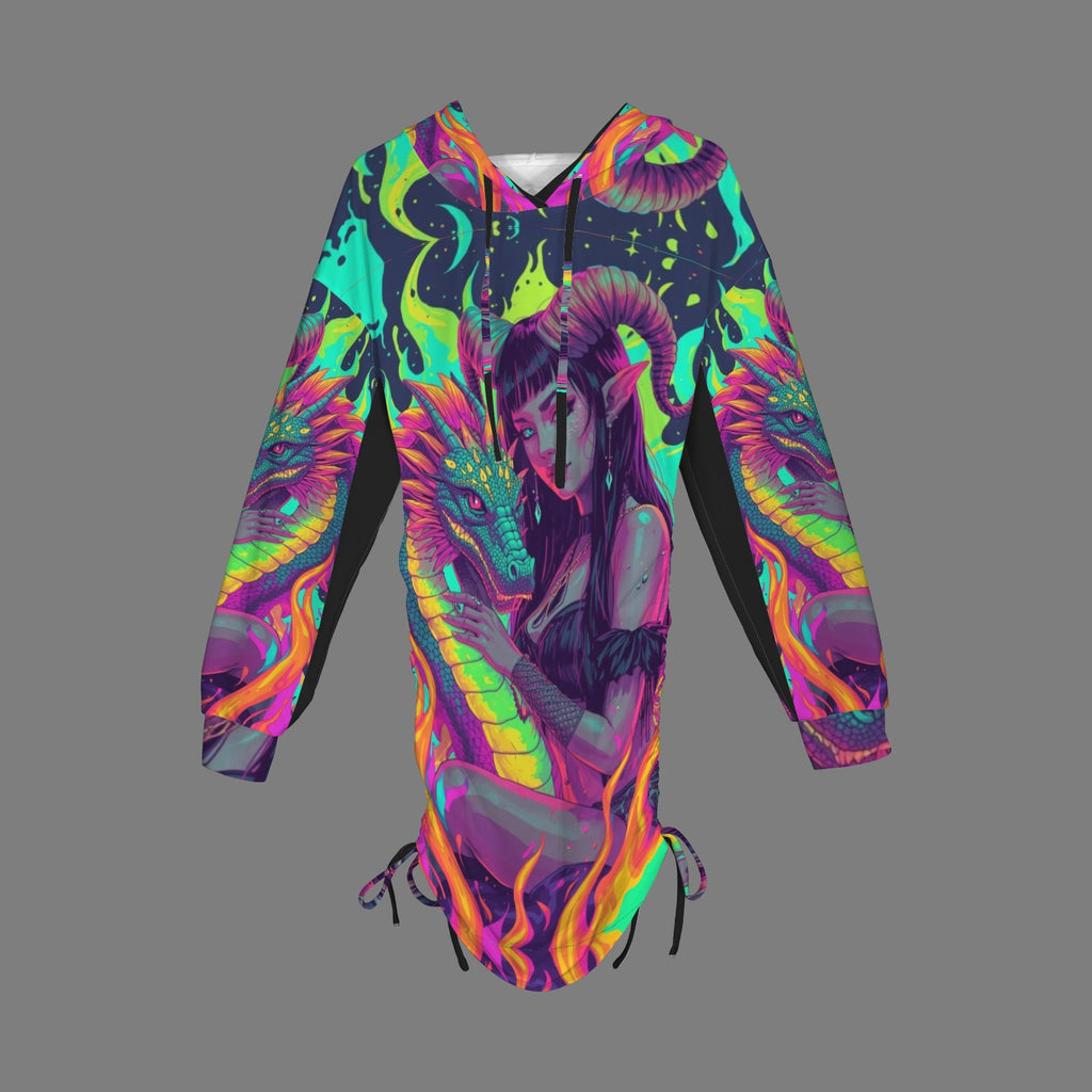 Trippy Rainbow Dragon Goddess Gothic Style Hoodie Dress 15