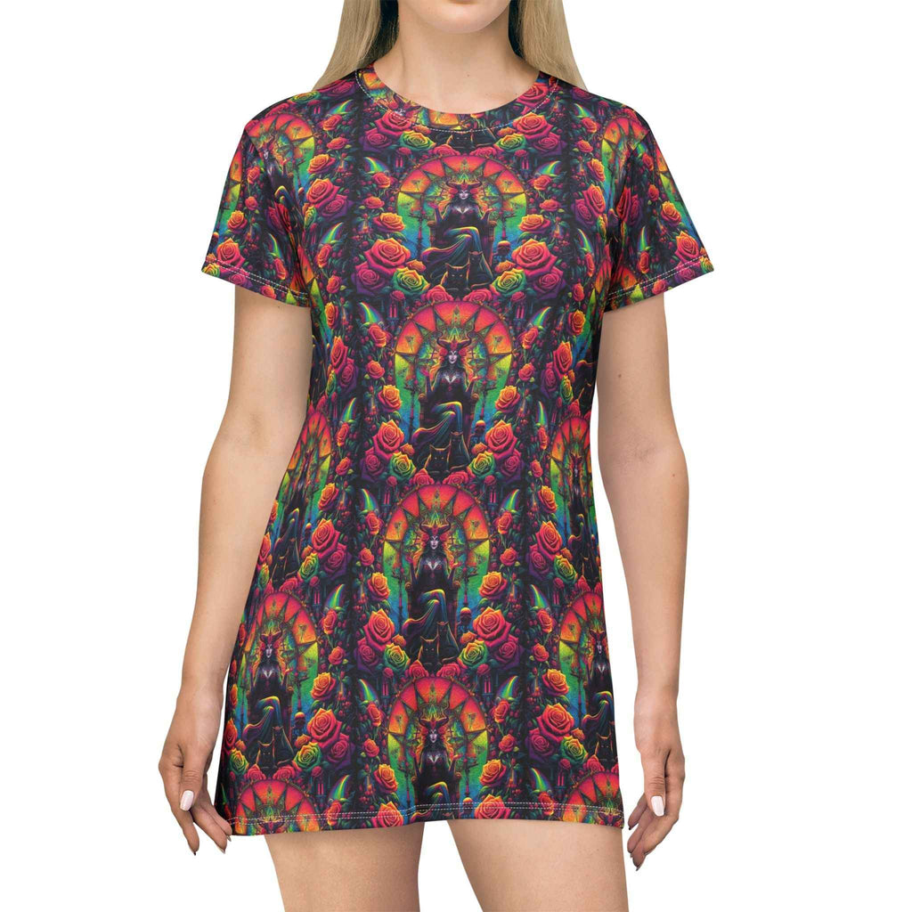 Trippy Gothic Witch Goddess Throne T-Shirt Dress