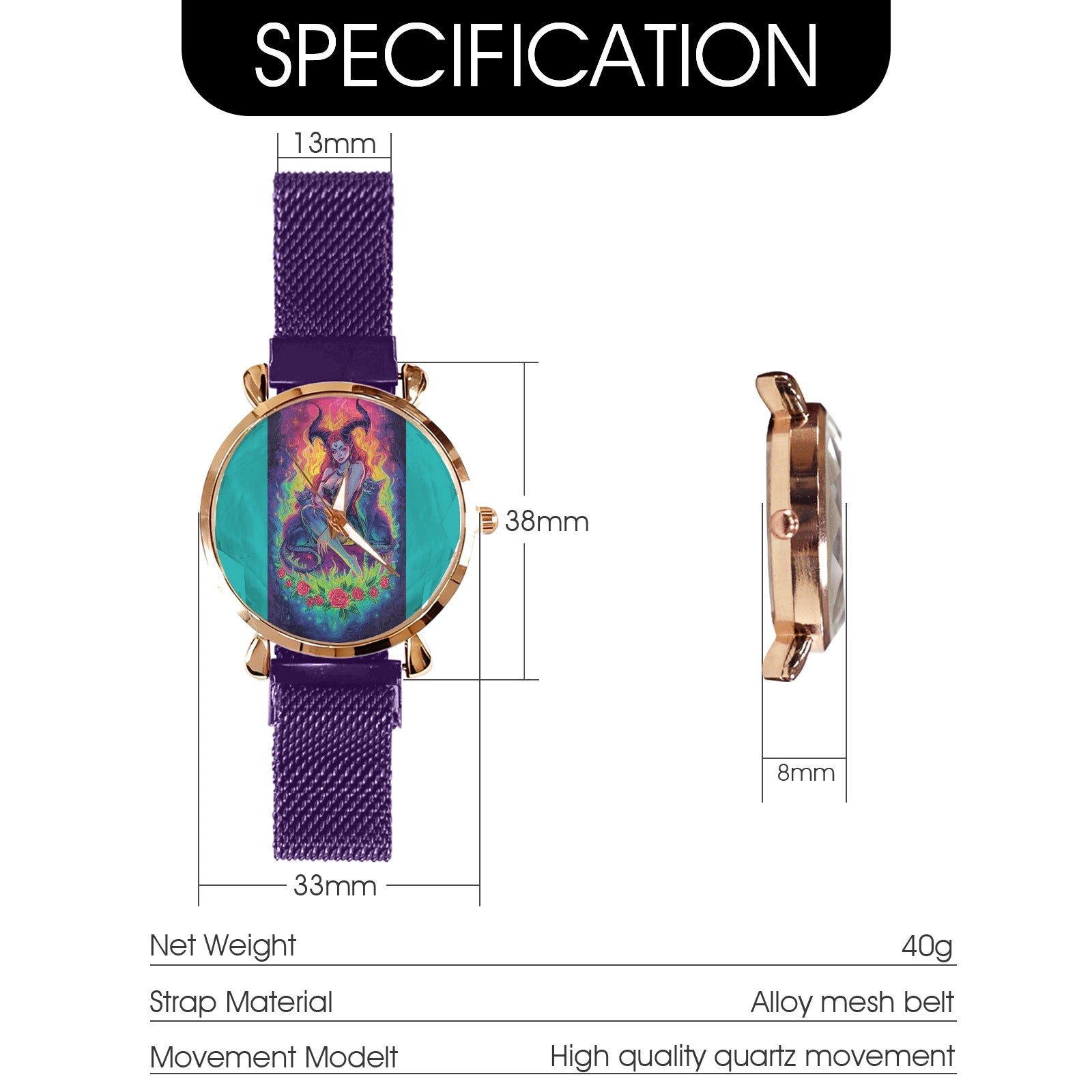 Firey Drsgon Gothic Women's Magneric Strap Watch