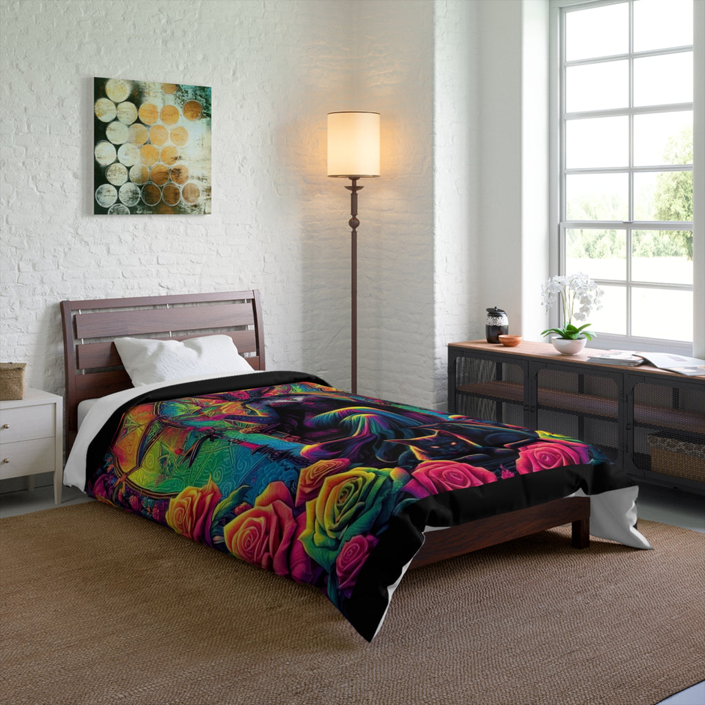 Gothic Queen Comforter — Vibrant Mystic Throne with Roses