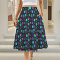 Gothic Kitty Skull Cat Witch Print Cotton Maxi Skirt