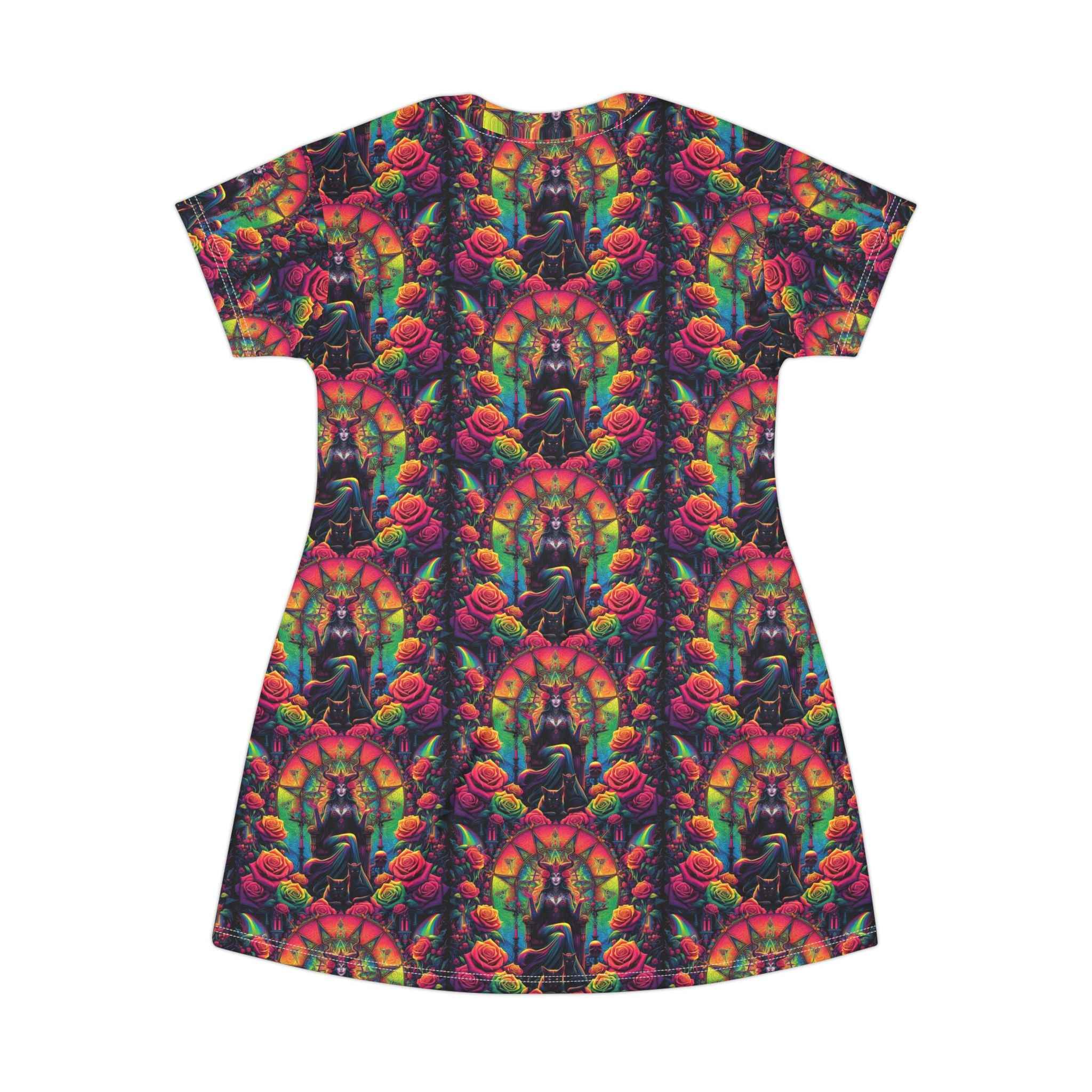 Trippy Gothic Witch Goddess Throne T-Shirt Dress