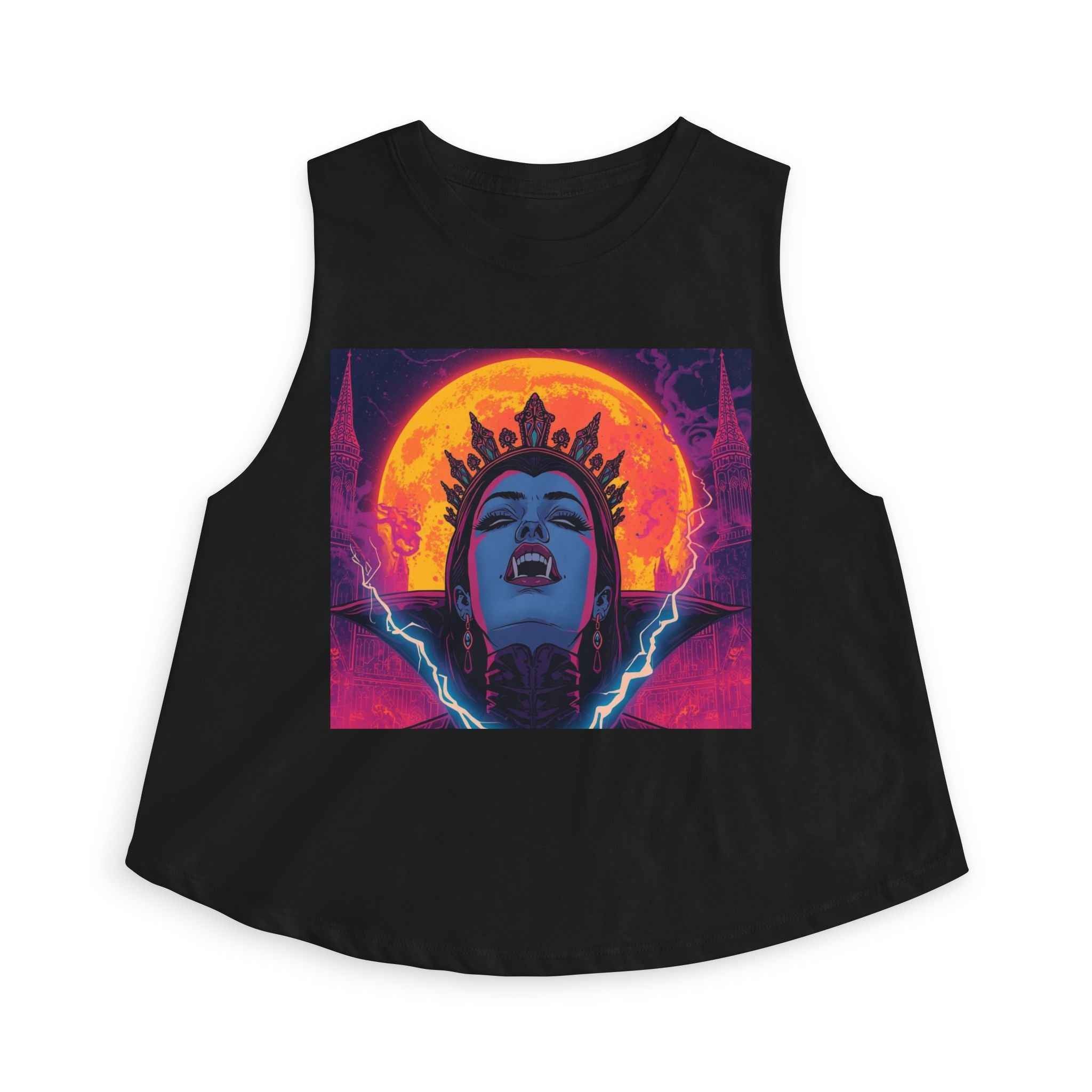 Vampire Queen Neon Gothic Moon Crop Top — Vampire Graphic Women's Crop Top