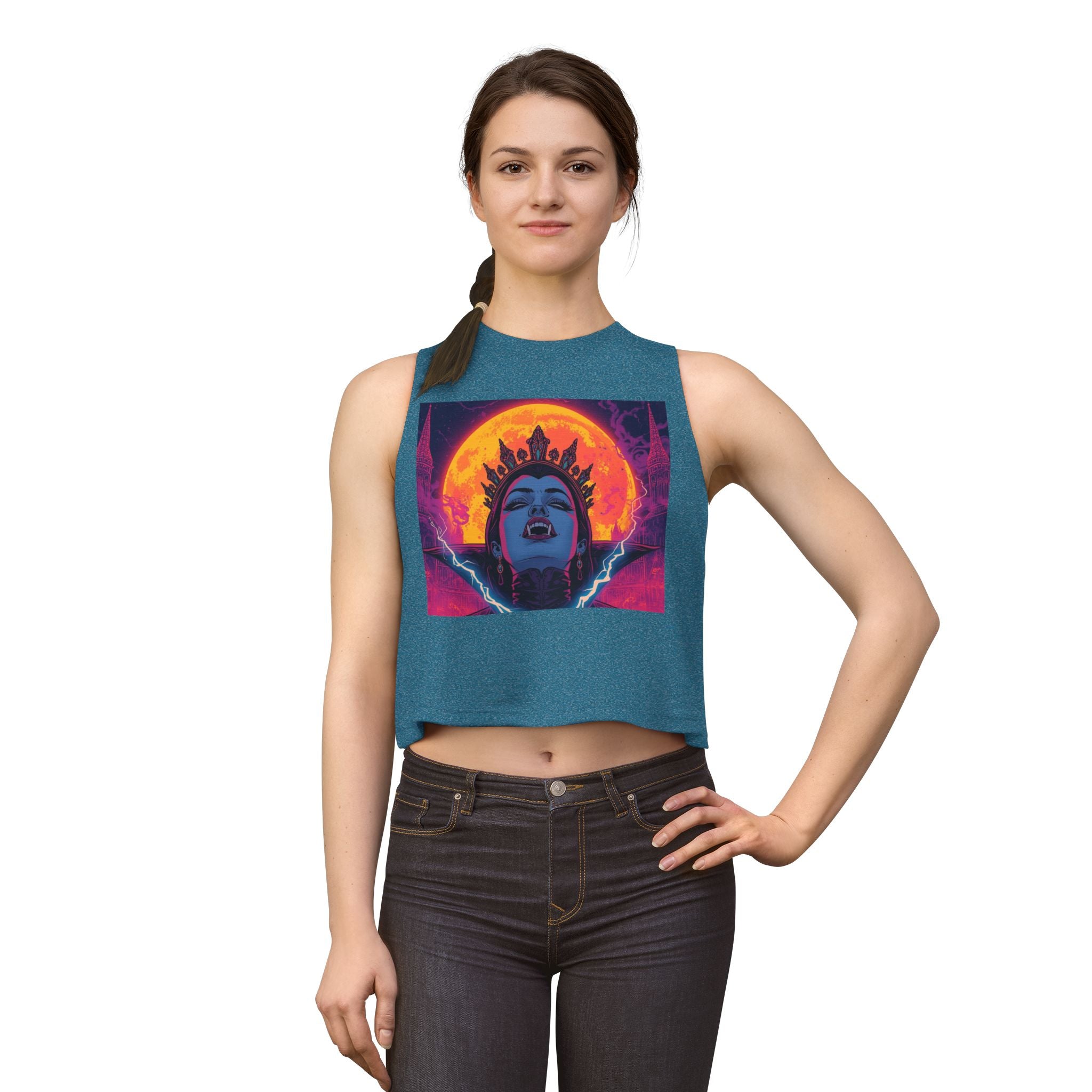 Vampire Queen Neon Gothic Moon Crop Top — Vampire Graphic Women's Crop Top