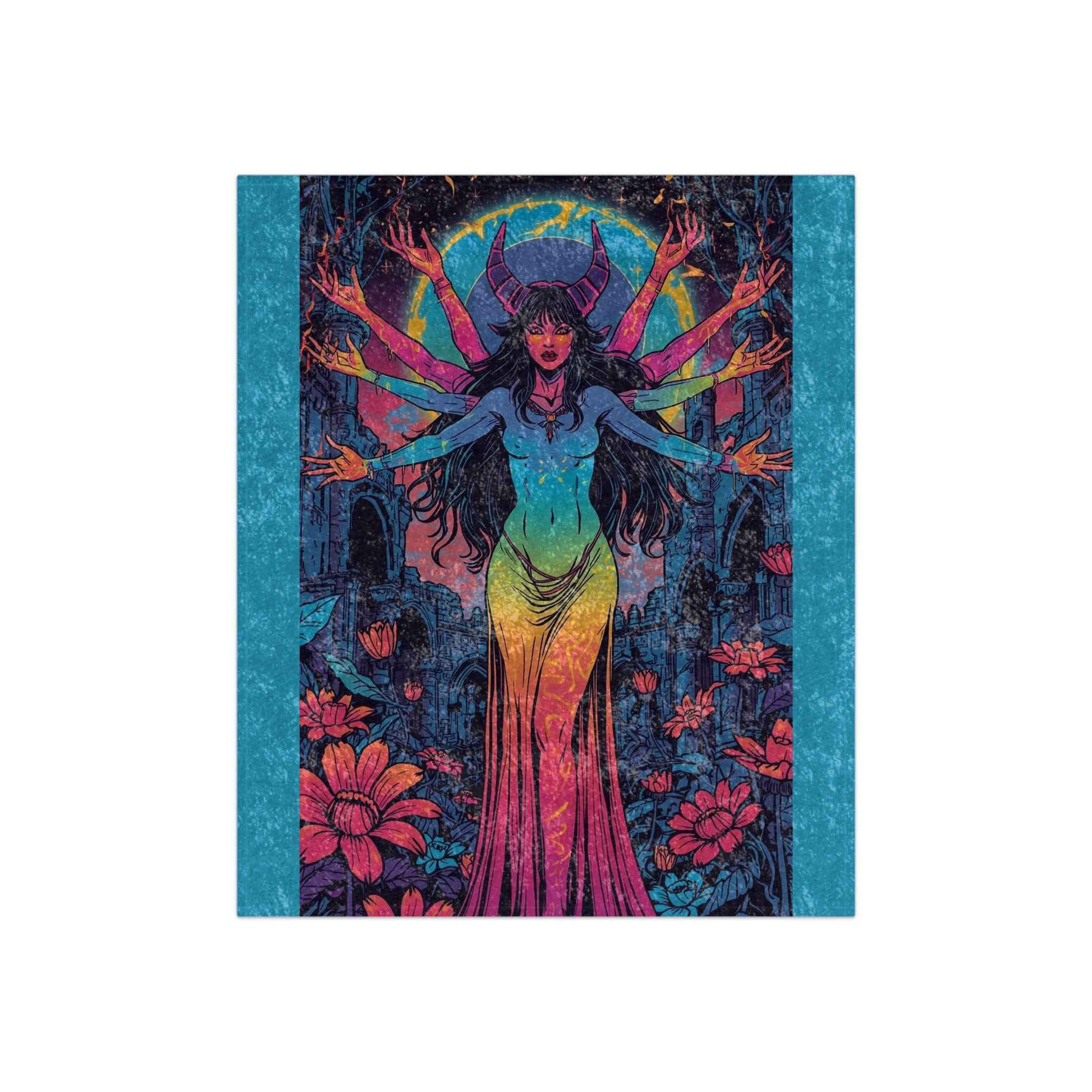 Lilith Egyptian Goddess Crushed Velvet Blanket — 6‑Armed Mythic Velvet Throw