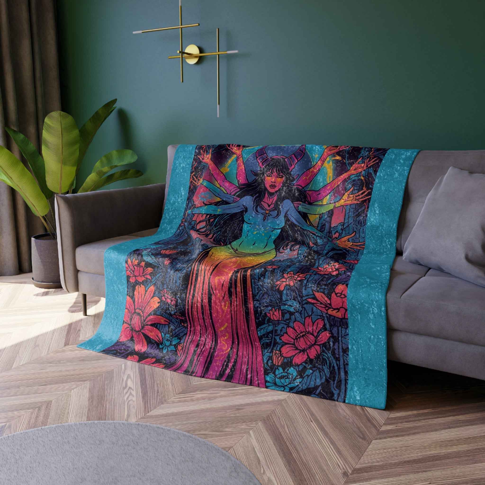 Lilith Egyptian Goddess Crushed Velvet Blanket — 6‑Armed Mythic Velvet Throw