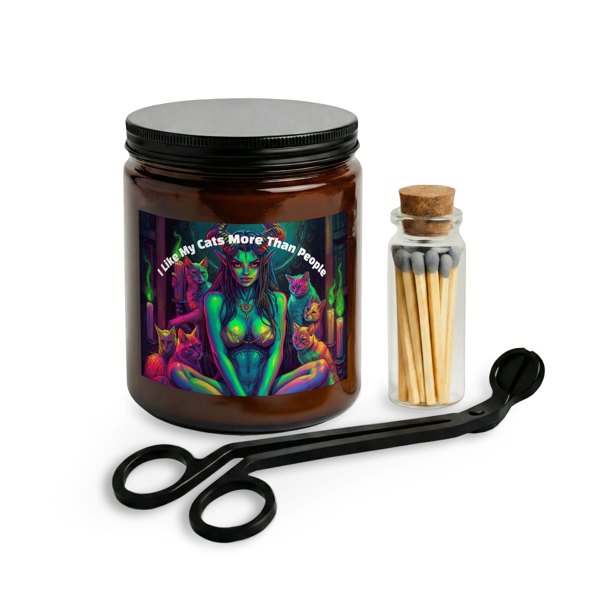 Witchy Candle Kit — “I Like My Cat More Than People” Candle Set with Matches & Wick Trimmer - Night Bloom Digital Empire Studios