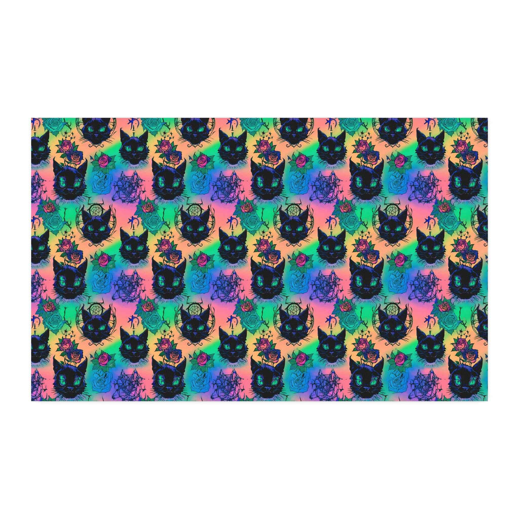 Faux Linen Fabric by the Yard — Neon Watercolor Black Cat Pattern