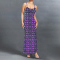Gothic neon cat skull print long sleevless slip maxi dress
