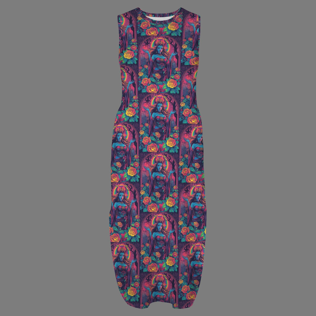 round neck gothic goddess maxi dress