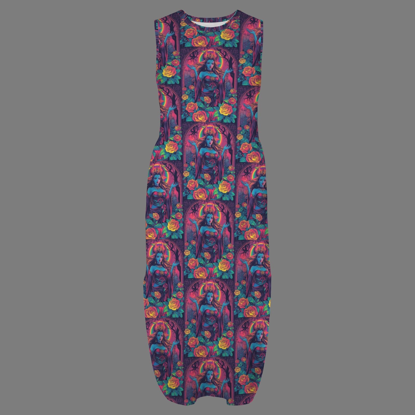 round neck gothic goddess maxi dress