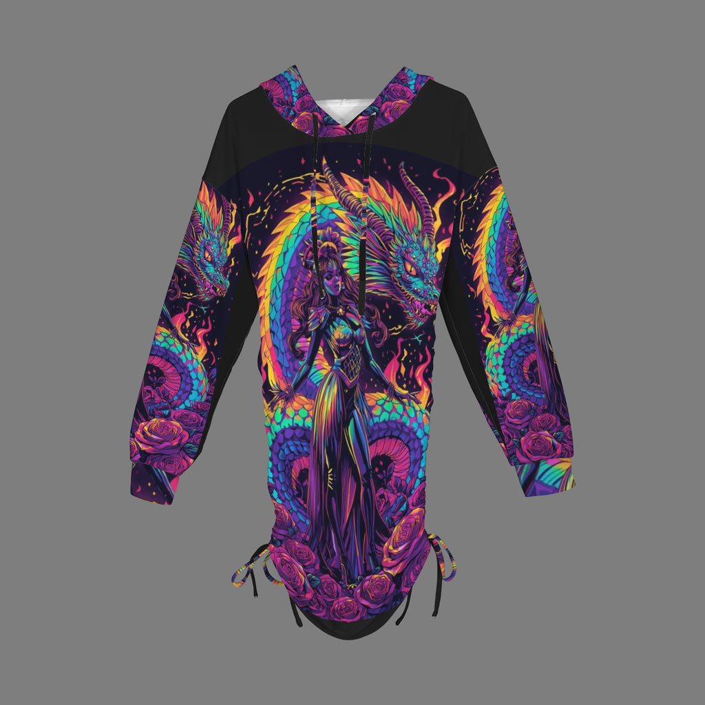 Trippy Rainbow Dragon Goddess Gothic Style Hoodie Dress 7