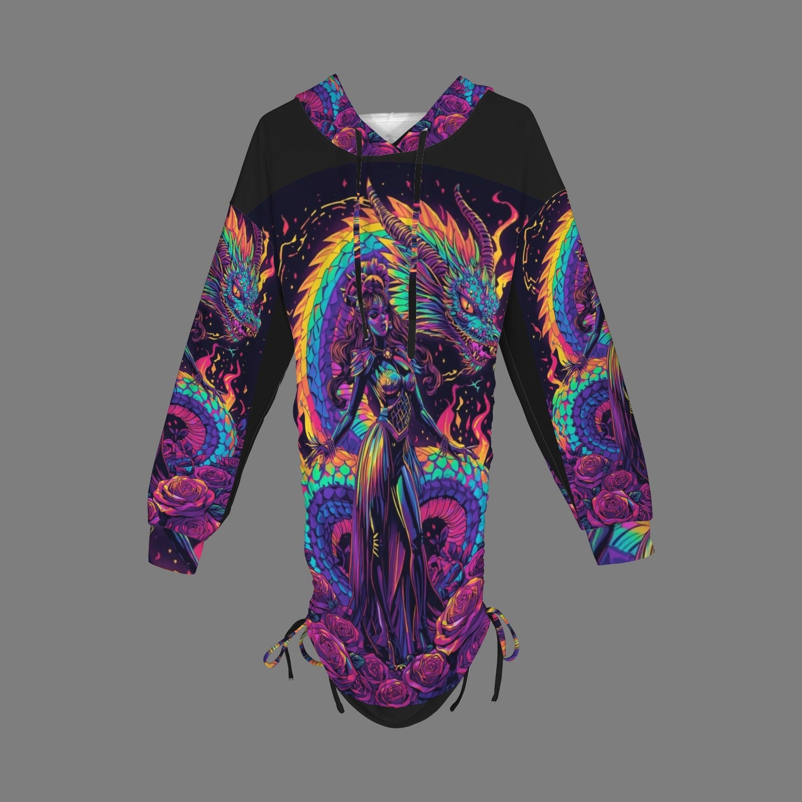 Trippy Rainbow Dragon Goddess Gothic Style Hoodie Dress 7