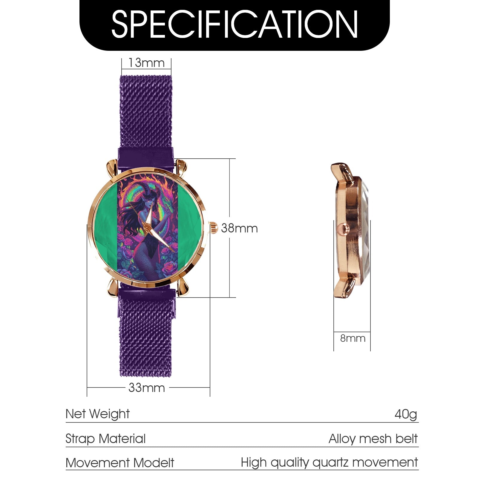 Firey Drsgon Gothic Women's Magneric Strap Watch 3