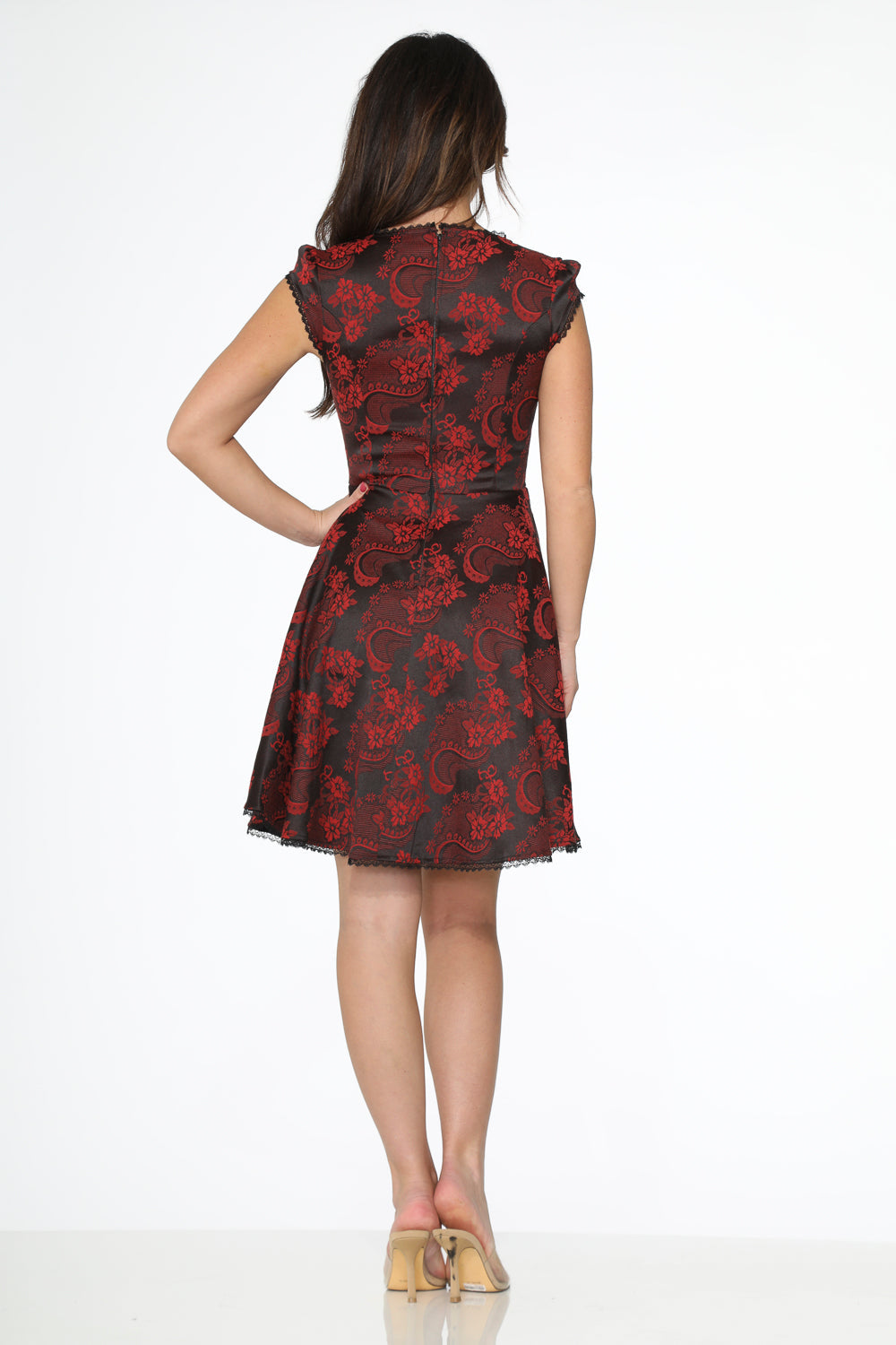 21441 Red Brocade Gothic Swing Dress - Night Bloom Digital Empire Studios