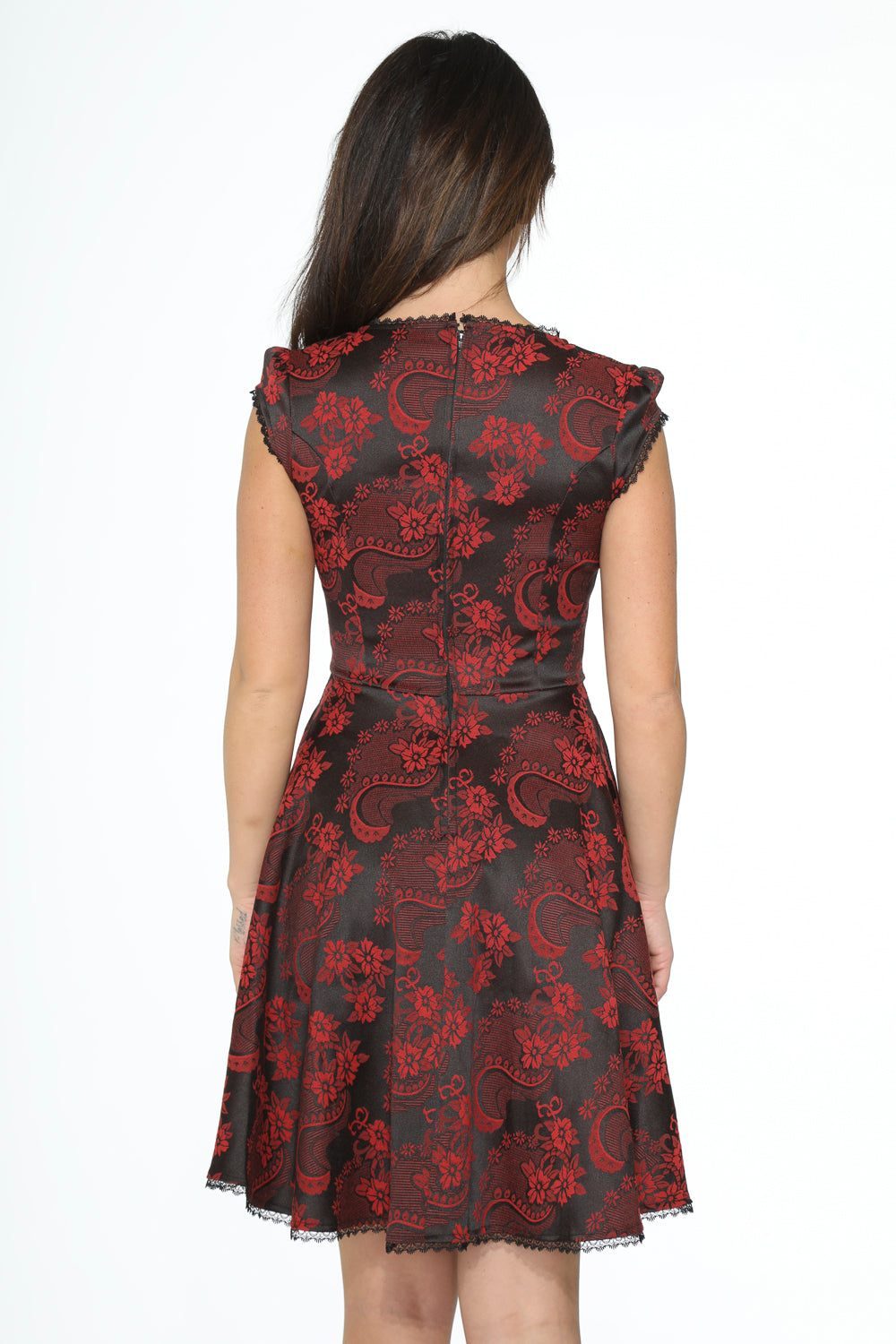 21441 Red Brocade Gothic Swing Dress - Night Bloom Digital Empire Studios