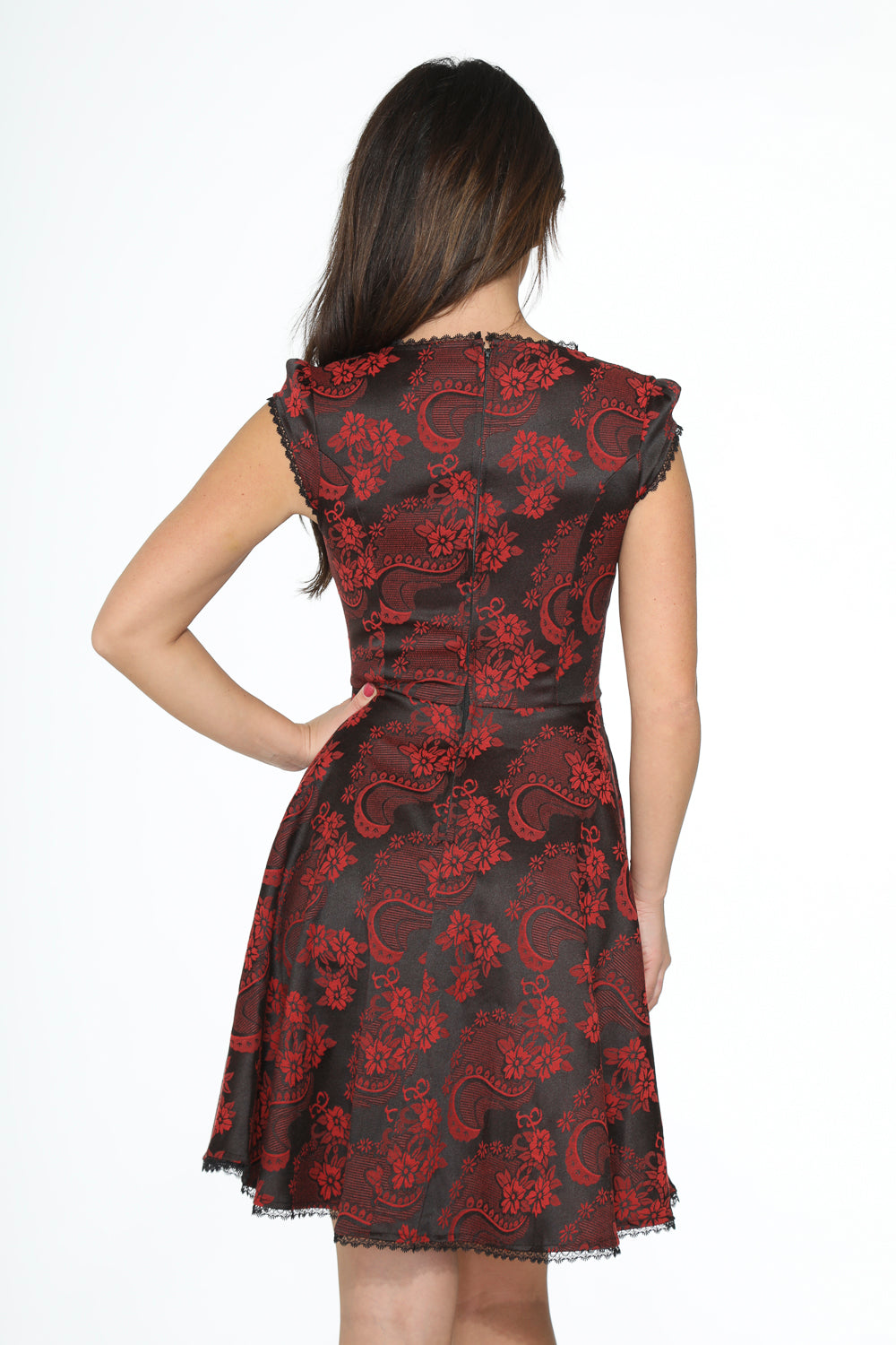 21441 Red Brocade Gothic Swing Dress - Night Bloom Digital Empire Studios