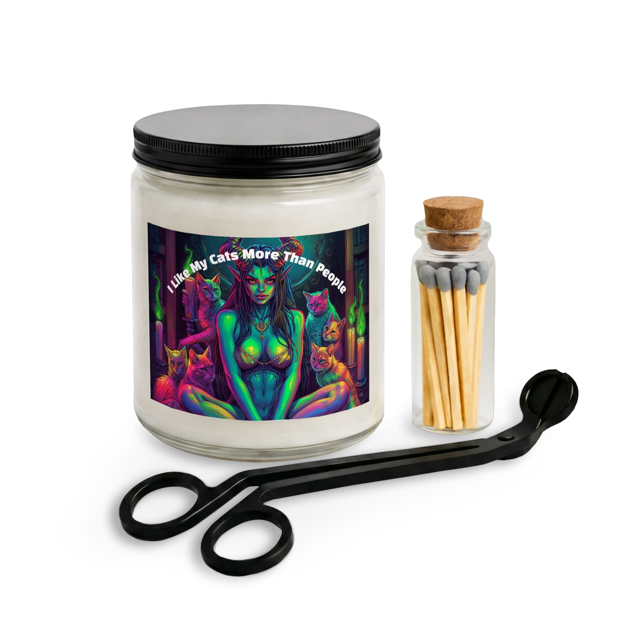 Witchy Candle Kit — “I Like My Cat More Than People” Candle Set with Matches & Wick Trimmer - Night Bloom Digital Empire Studios