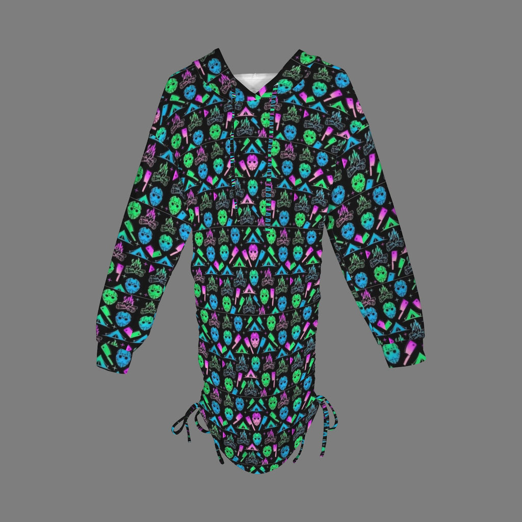 neon Jason Killer Print Gothic Style Hoodie Dress