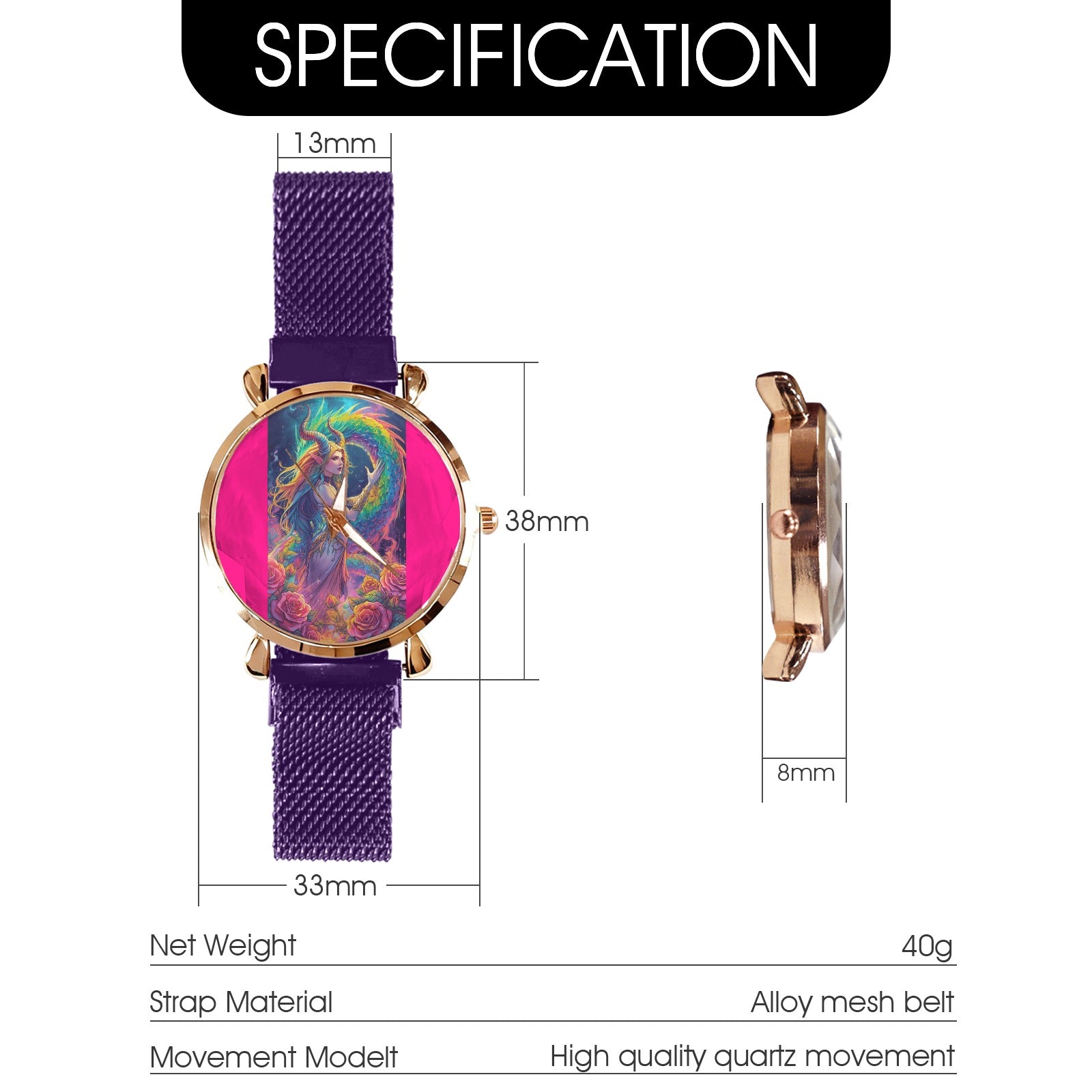 Firey Drsgon Gothic Women's Magneric Strap Watch 2