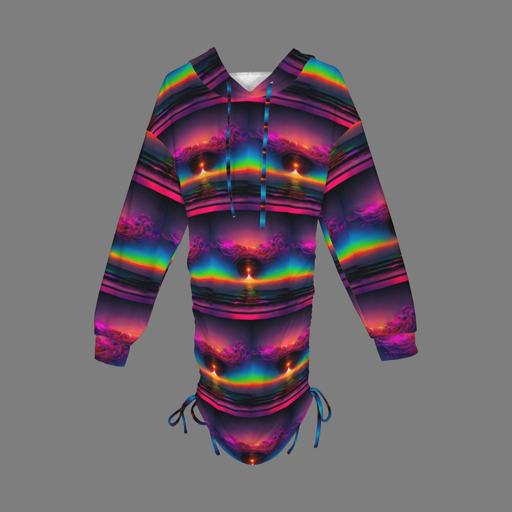 Trippy Rainbow Mountains and Sky Gothic Style Hoodie Dress 1