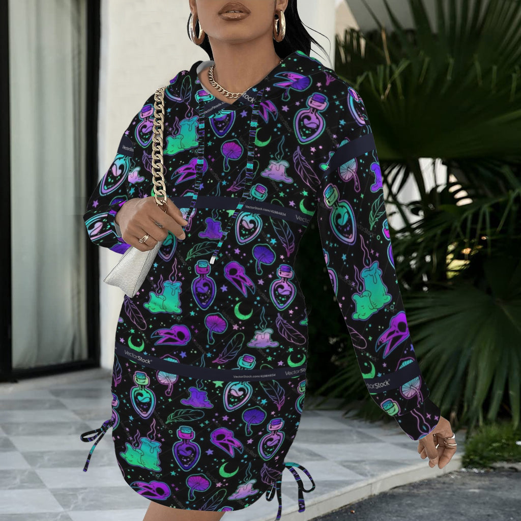 Rainbow Crow Sull Gothic Style Hoodie Dress