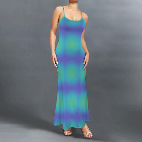 Colorful Trippy neon gradient print long sleevless slip maxi dress