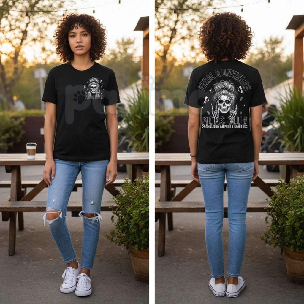 Vintage Skeleton Coffee Mom T-Shirt - Feral and Unhinged Moms Club Grunge Tee, Premium 100% Cotton Gothic Motherhood Shirt, Retro Spooky Aesthetic Mom Gift, Coffee-Obsessed Skeleton Graphic Top, Comfortable Lived-In Mama Streetwear - Night Bloom Digital Empire Studios