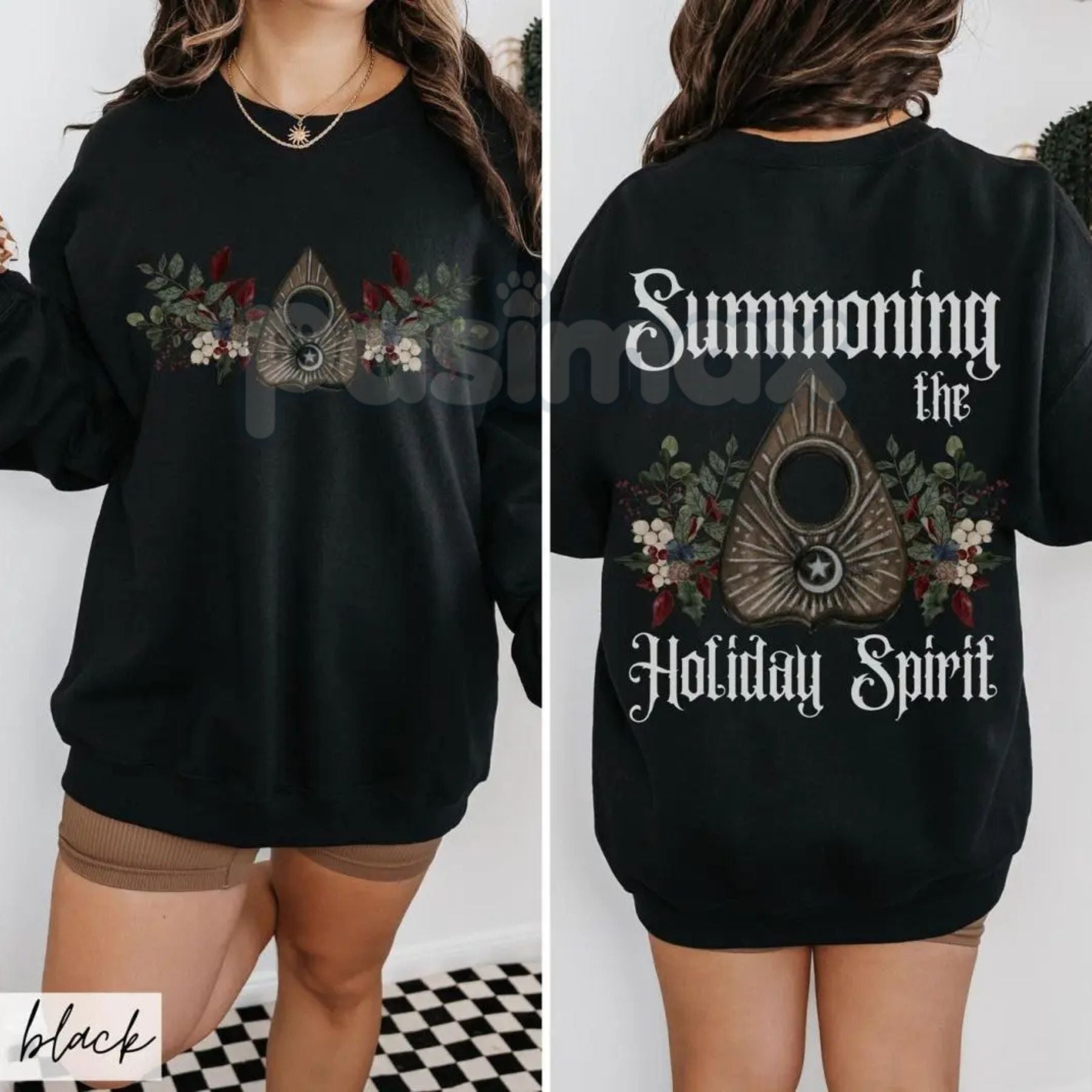 Gothic Cottagecore Holiday Séance Ouija Board Christmas Sweatshirt | Mystical Victorian Jumper | Dark Occult Winter Gift - Night Bloom Digital Empire Studios