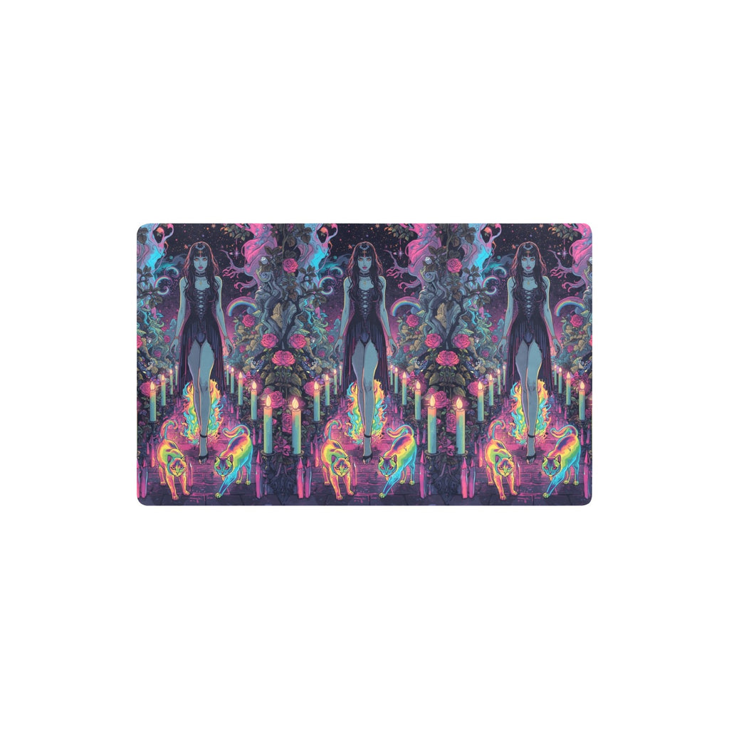 “Ultra-detailed hyper-saturated rainbow illustration of Lilith standing in a candlelit enchanted garden, rainbow roses exploding in color around her feet, two glowing rainbow cats prowling on the cobblestone pa (3)